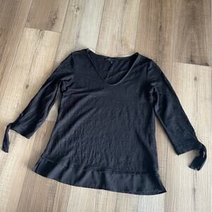 Sanctuary Black Linen 3/4 Tie Sleeve Tiered Hem Top Size XS